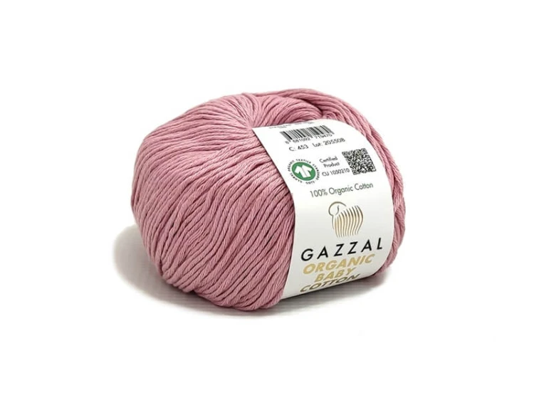 Włóczka Gazzal Organic Baby Cotton kolor 453 brudny róż bawełna organiczna na wyroby dziecięce.