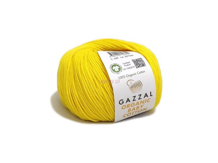 Włóczka Gazzal Organic Baby Cotton kolor 420 żółty nasycony 100% bawełna organiczna certyfikat GOTS na amigurumi