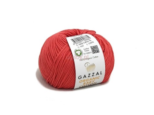 Włóczka Gazzal Organic Baby Cotton kolor 419 koralowy bawełna organiczna antyalergiczna na wyroby dziecięce