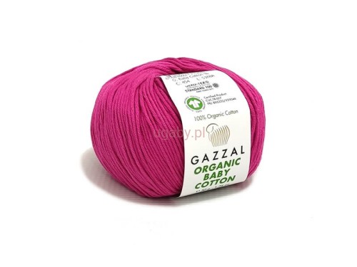 Włóczka Gazzal Organic Baby Cotton kolor 454 fuksja bawełna organiczna antyalergiczna na ubranka dziecięce