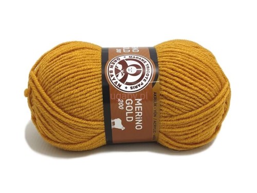 Motek włóczki Madame Tricote Paris Merino Gold 200 w kolorze bursztynowym o numerze 115.