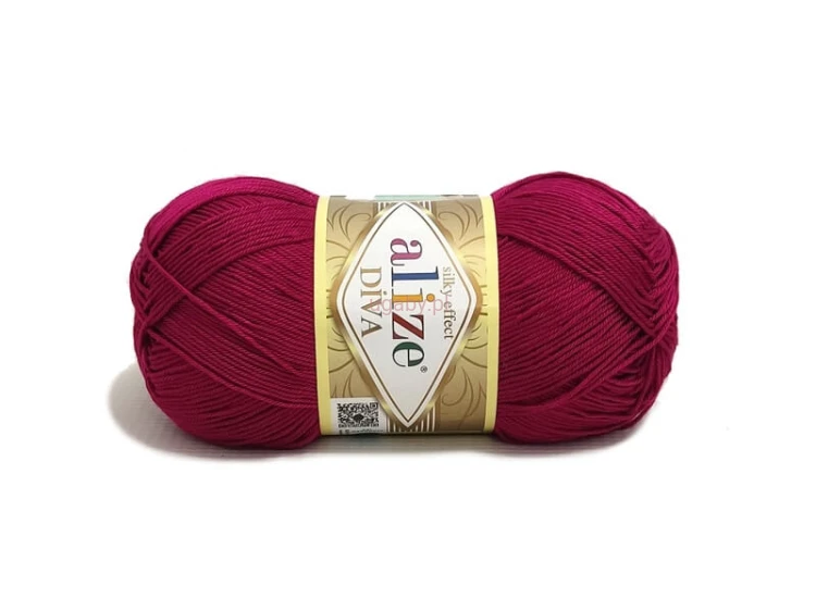 Włóczka Diva Alize kolor 326 buraczkowy, motek cienkiej mikrofibry o jedwabistym połysku i właściwościach antybakteryjnych.