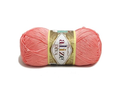 Włóczka Diva Alize kolor 145 łososiowy, cienka przędza z mikrofibry o jedwabistym połysku i właściwościach antybakteryjnych.