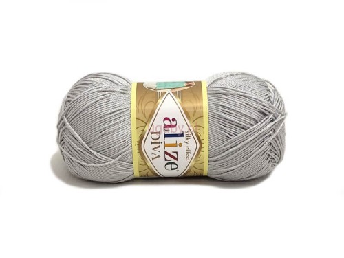 Włóczka Diva Alize kolor 168 szary jasny, cienka mikrofibra o jedwabistym połysku i właściwościach antybakteryjnych.