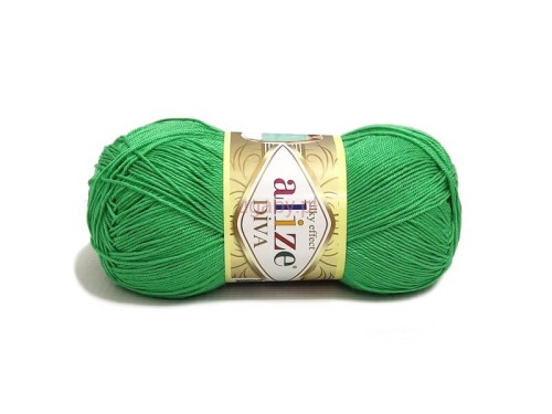 Włóczka Diva Alize kolor 778 zielony jasny, cienka przędza z mikrofibry o jedwabistym połysku i właściwościach antybakteryjnych.