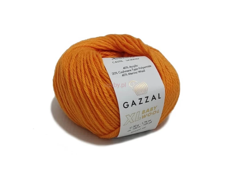 Puszysty motek włóczki Gazzal Baby Wool XL w energetycznym kolorze pomarańczowym numer 837.