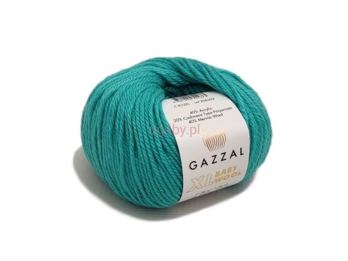 Włóczka Gazzal Baby Wool XL kolor morski turkus nr 832 – puszysta, grubsza mieszanka z merynosem na nasycone, ciemnoturkusowe swetry i czapki.