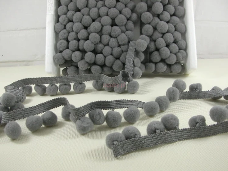 taśma z pomponami kolor szary